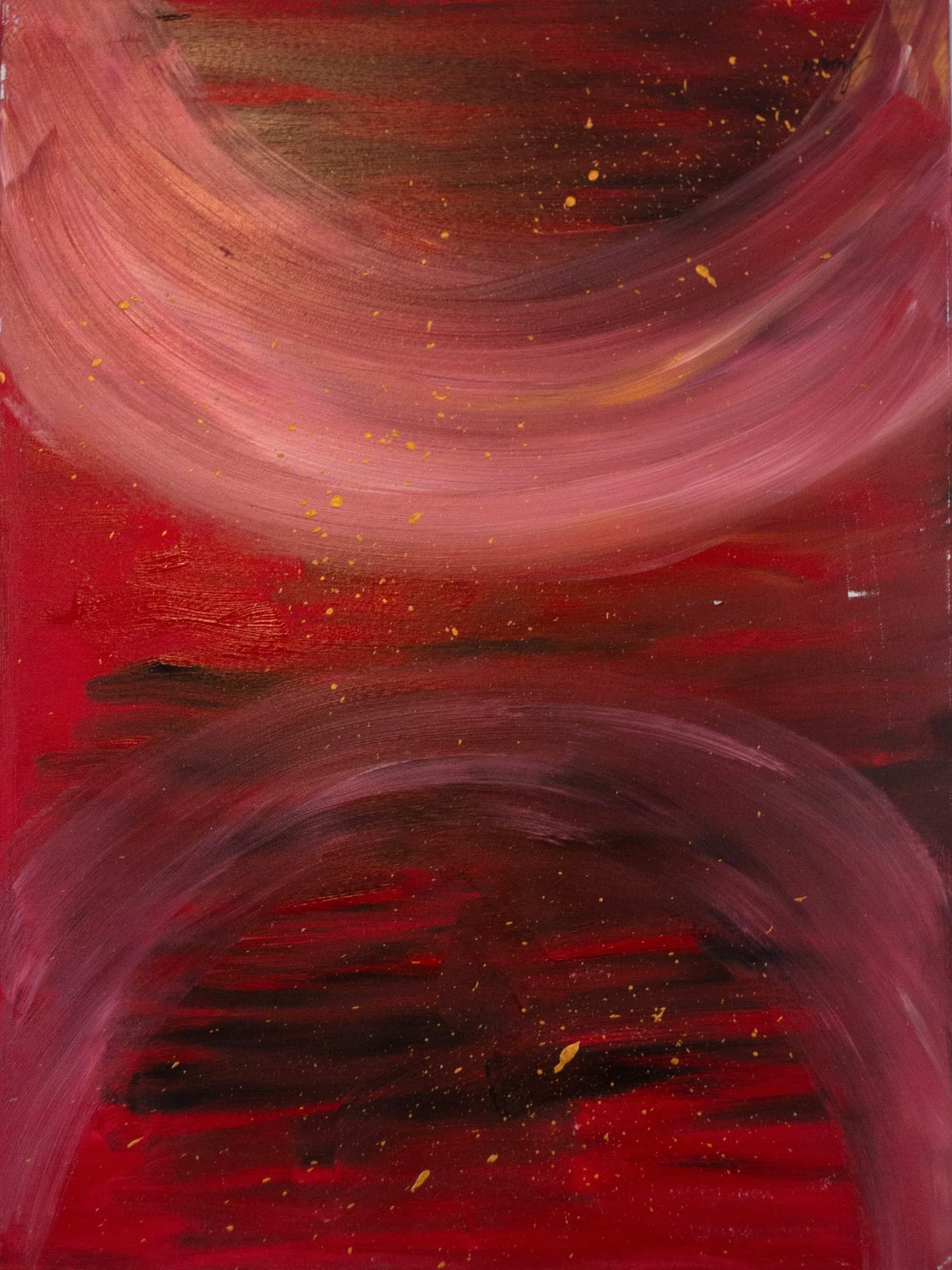 Crimson Arcs — Acrylic & gold on canvas by Shev G